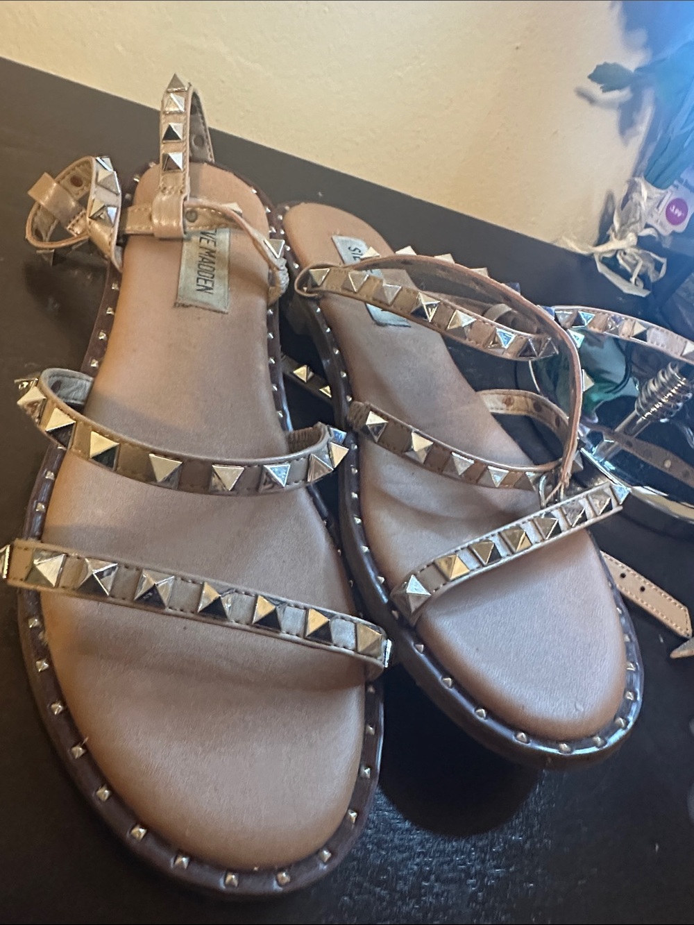 Steve Madden Studded Strappy Flat Sandals - Taupe